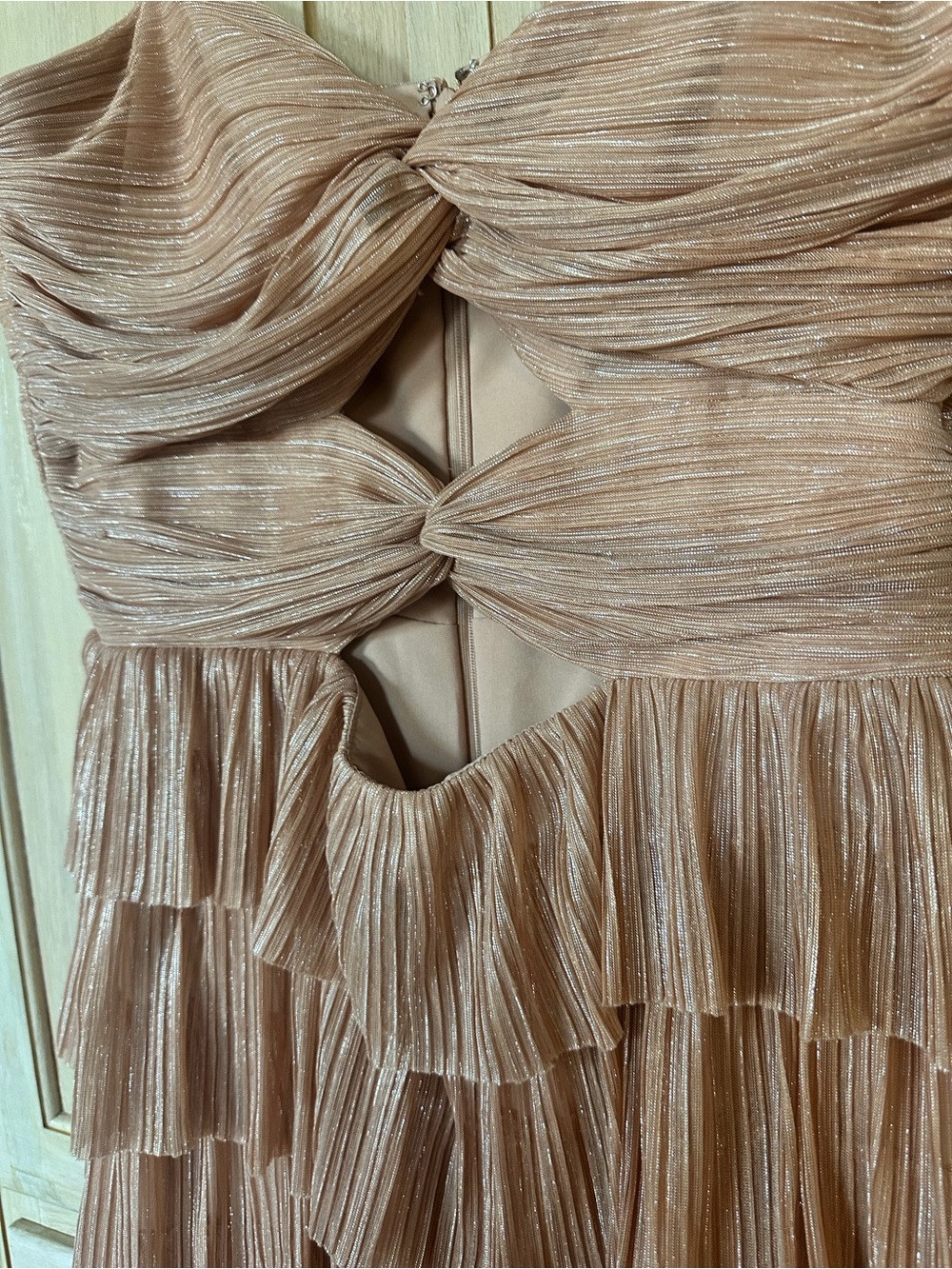 Gianni Bini Shimmery Champagne Tiered Ruffle Midi Dress - Picture 5 of 5